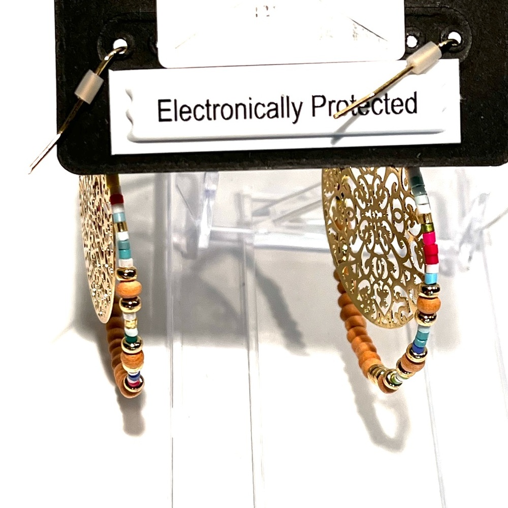Designer Gold with Multicolor Beaded Hoop Earrings - Picture 10 of 14